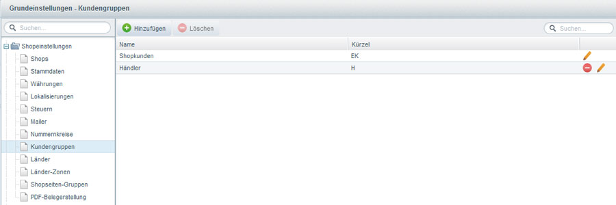 Shopware Backend Kundengruppen