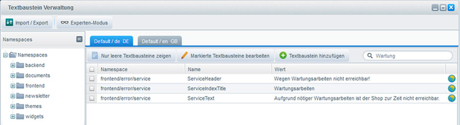 Textbausteine Wartung