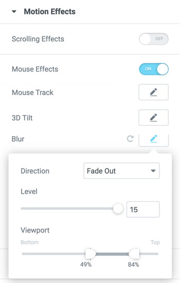 WordPress Backend Elementor Pro: Motion Effects