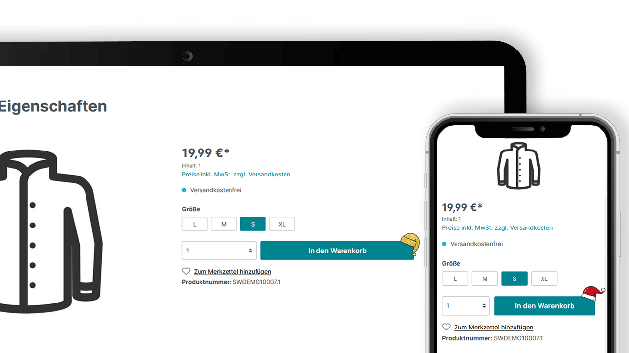 Shopware 6 Plugin: Warenkorb-Button mit Weihnachtsmütze