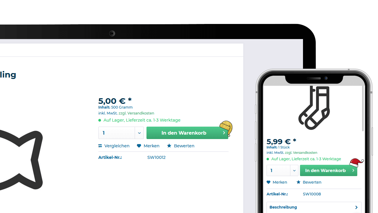 Shopware 5 Plugin: Warenkorb-Button mit Weihnachtsmütze
