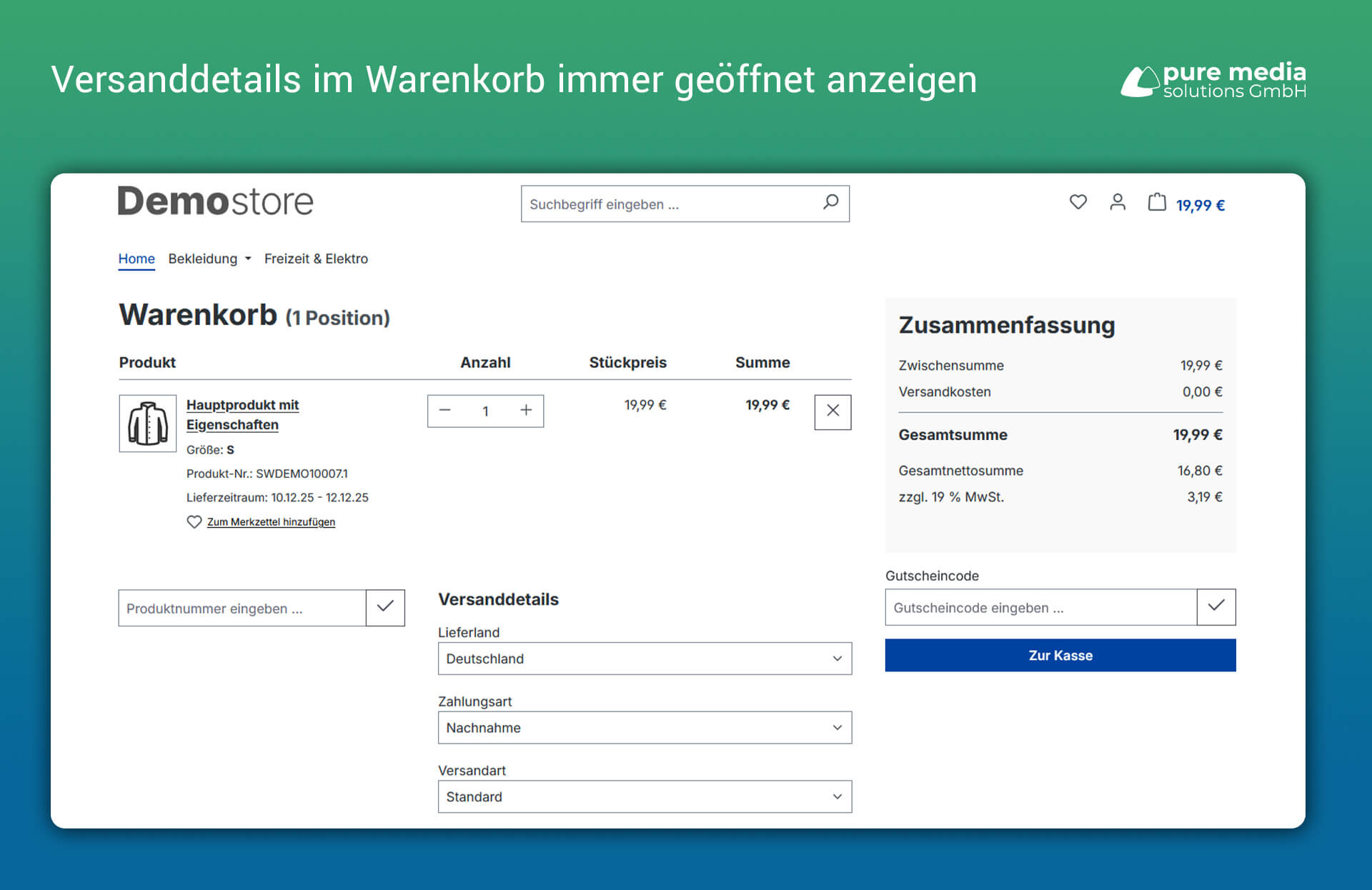 Versanddetails im Warenkorb immer geöffnet anzeigen