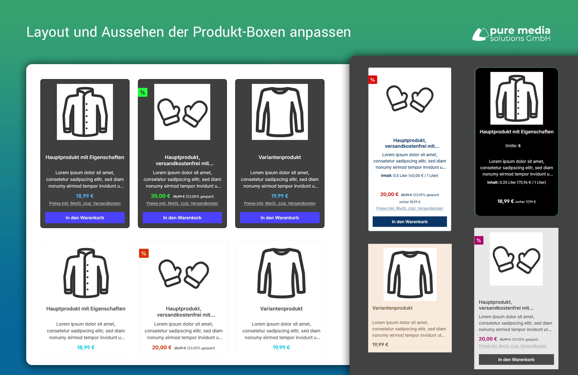 Layout und Aussehen der Produkt-Boxen anpassen - Verschiedene Beispiele